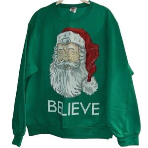 Men’s Believe Santa Crew Neck Green Pullover Sweatshirt Sz M 🎅🏼